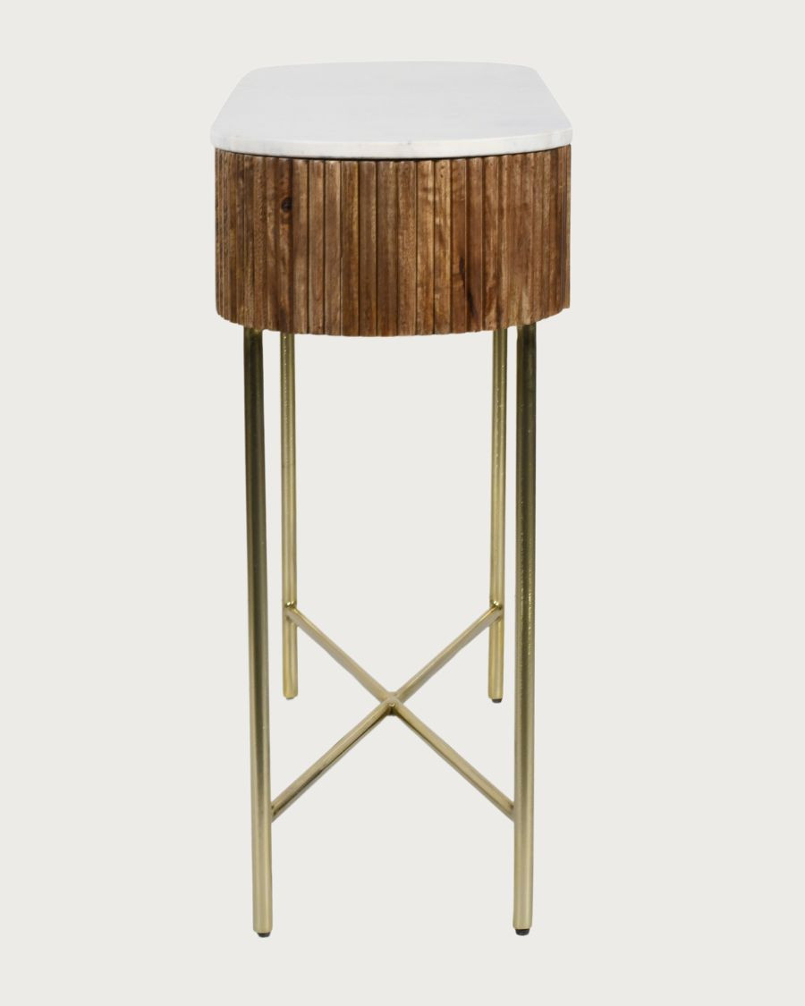 Céline - Console in solid mango wood and white marble, 100 cm
