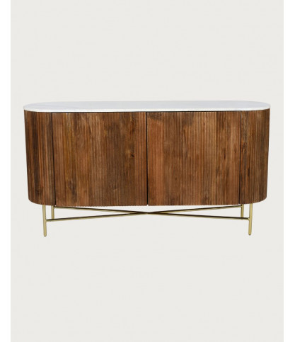 Céline - buffet en bois de manguier massif et marbre blanc 133 cm