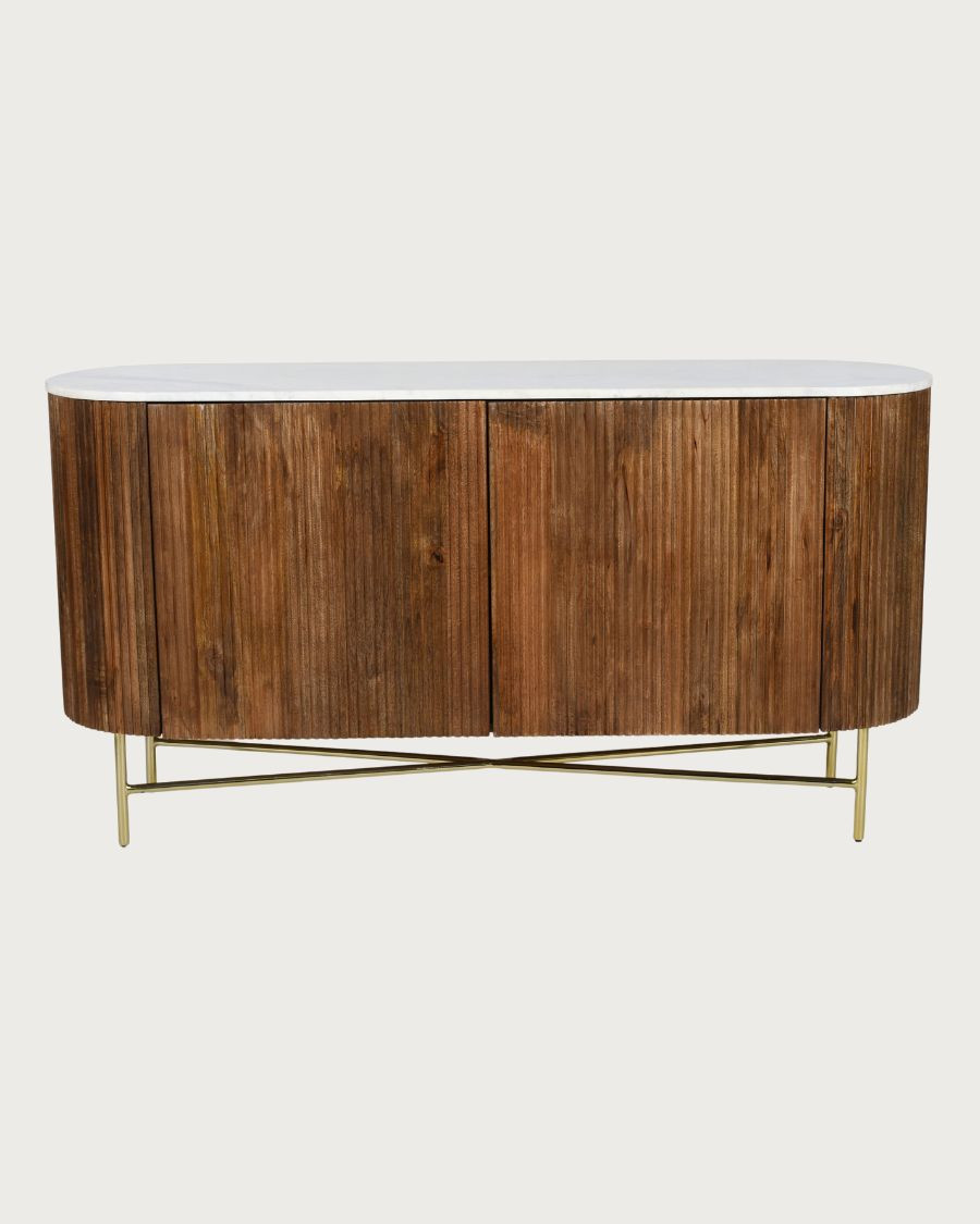 Céline – Sideboard aus Massivholz mit weißer Marmorplatte, 145 cm