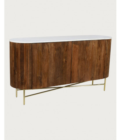 Céline - buffet en bois de manguier massif et marbre blanc 133 cm