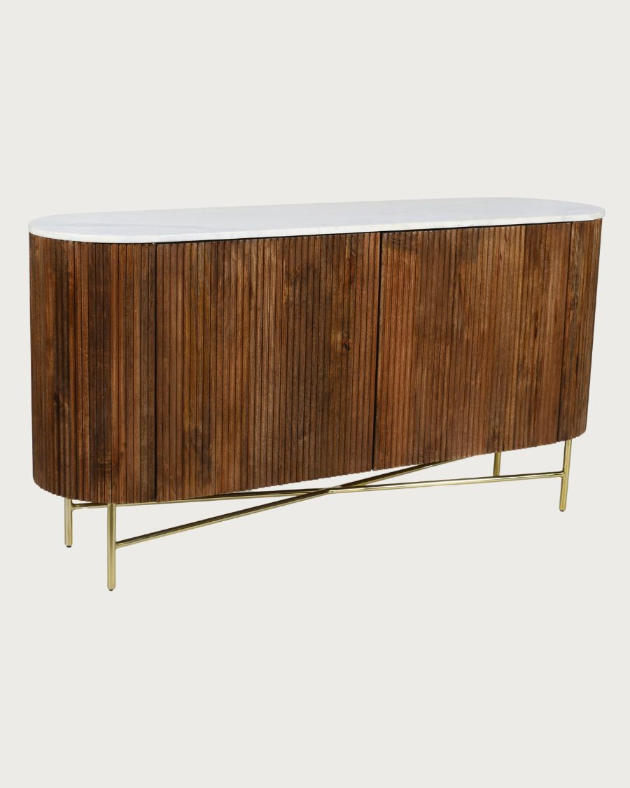 Céline - buffet en bois de manguier massif et marbre blanc 133 cm