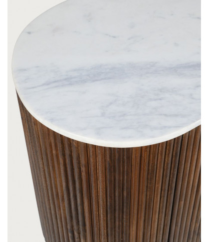 Céline - buffet en bois de manguier massif et marbre blanc 133 cm