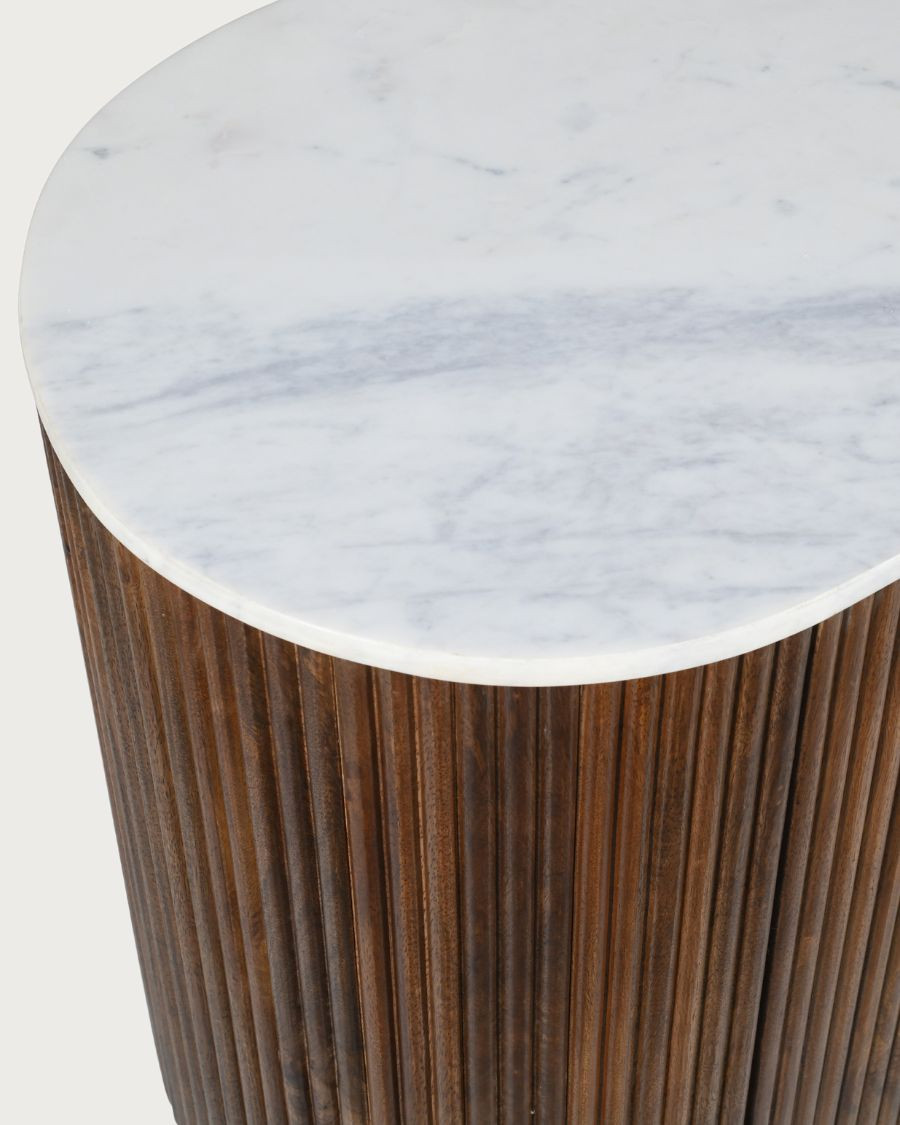 Céline - buffet en bois de manguier massif et marbre blanc 133 cm
