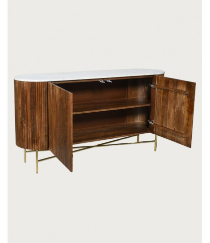 Céline - buffet en bois de manguier massif et marbre blanc 133 cm