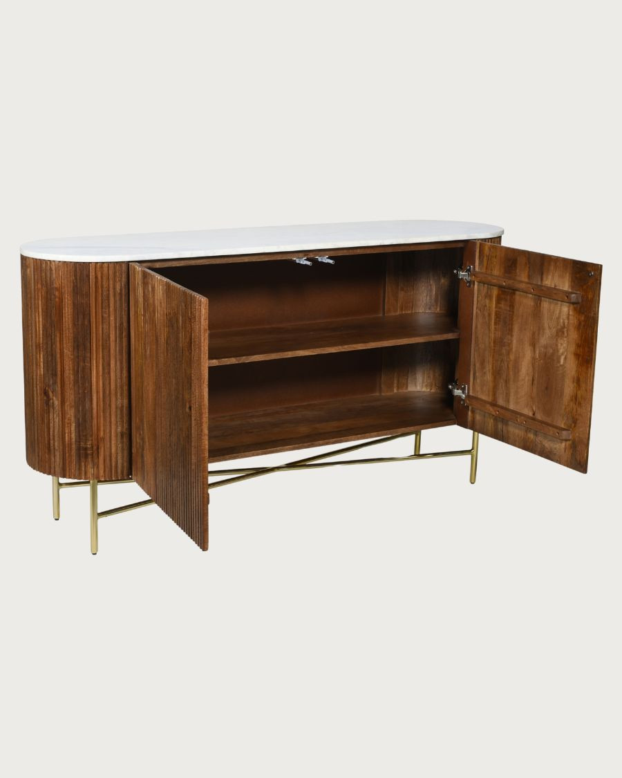 Céline - buffet en bois de manguier massif et marbre blanc 133 cm