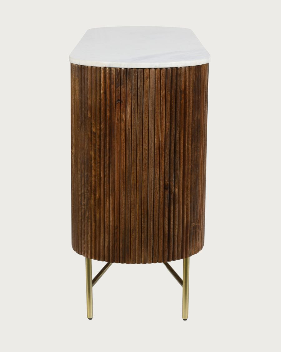 Céline – Sideboard aus Massivholz mit weißer Marmorplatte, 145 cm