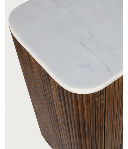 Céline - Buffet en bois de manguier massif et marbre blanc 133 cm