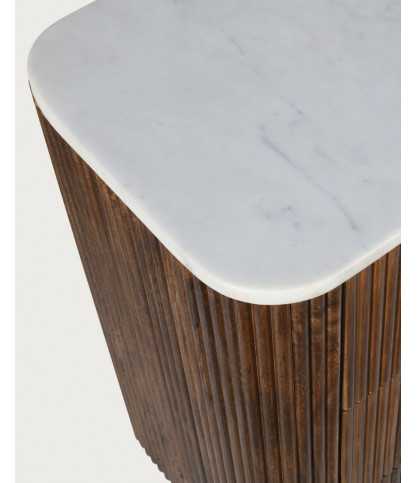 Tana - Cassettiera in legno massello di mango e marmo bianco, 133 cm