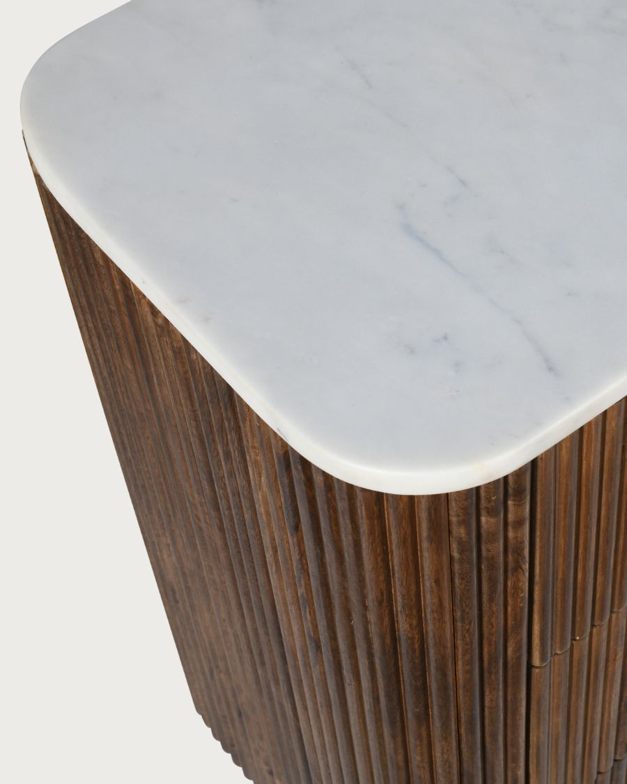 Céline - Chest of drawers in solid mango wood and white marble, 133 cm