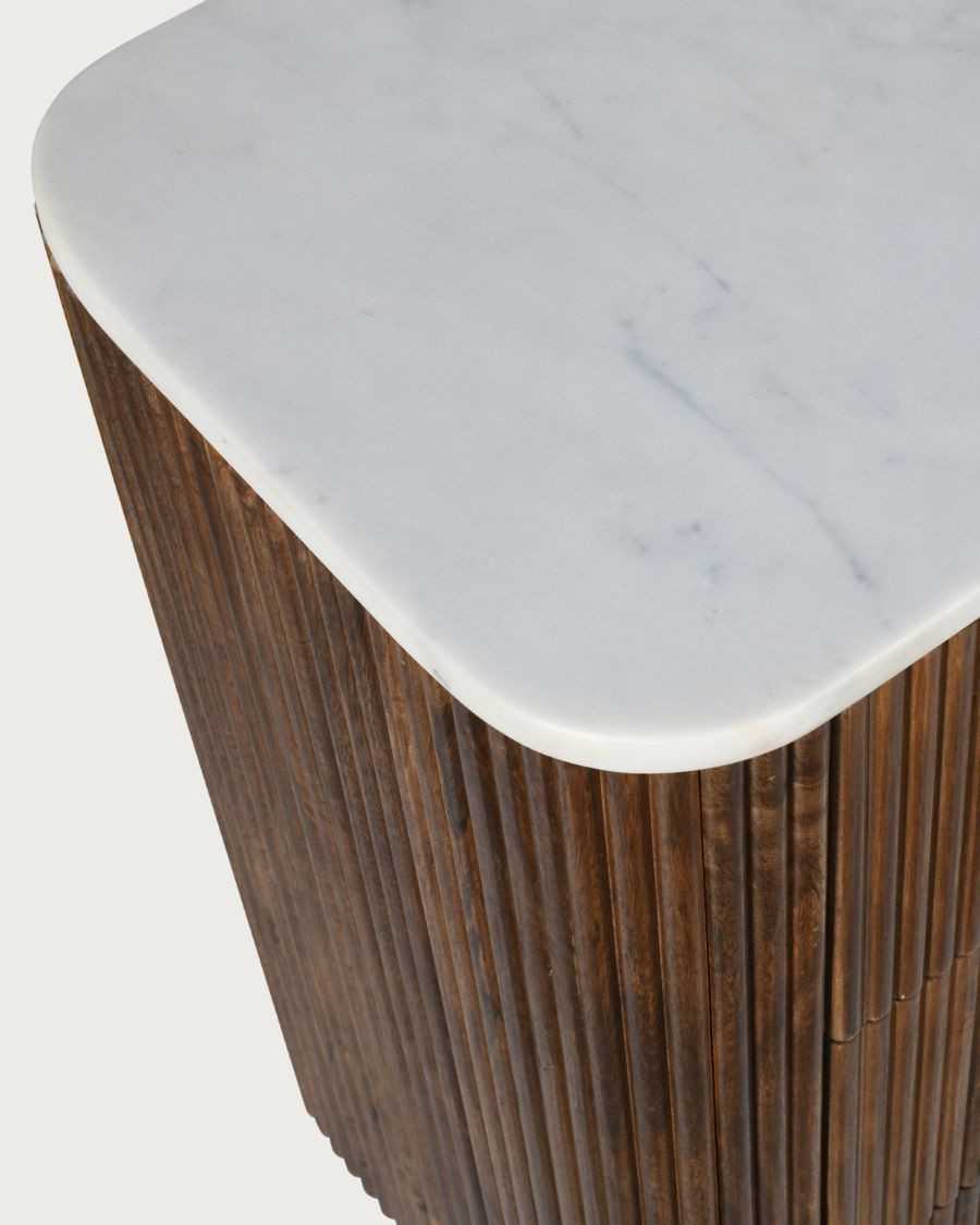 Tana - Cómoda de madera maciza de mango y mármol blanco, 133 cm