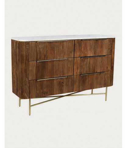 Tana - Cómoda de madera maciza de mango y mármol blanco, 133 cm