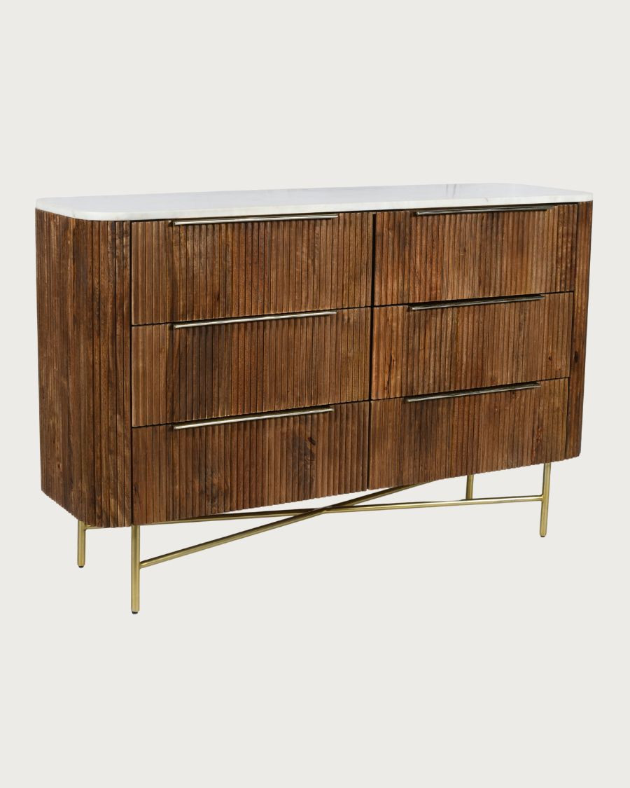Céline - Buffet en bois de manguier massif et marbre blanc 133 cm