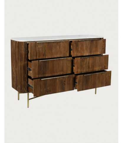 Tana - Commode en bois de manguier massif et marbre blanc 133 cm