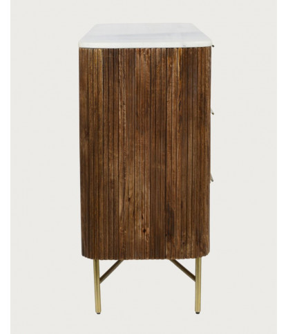 Céline - Buffet en bois de manguier massif et marbre blanc 133 cm