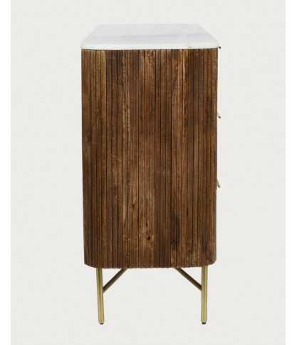 Tana - Chest of drawers in solid mango wood and white marble, 133 cm