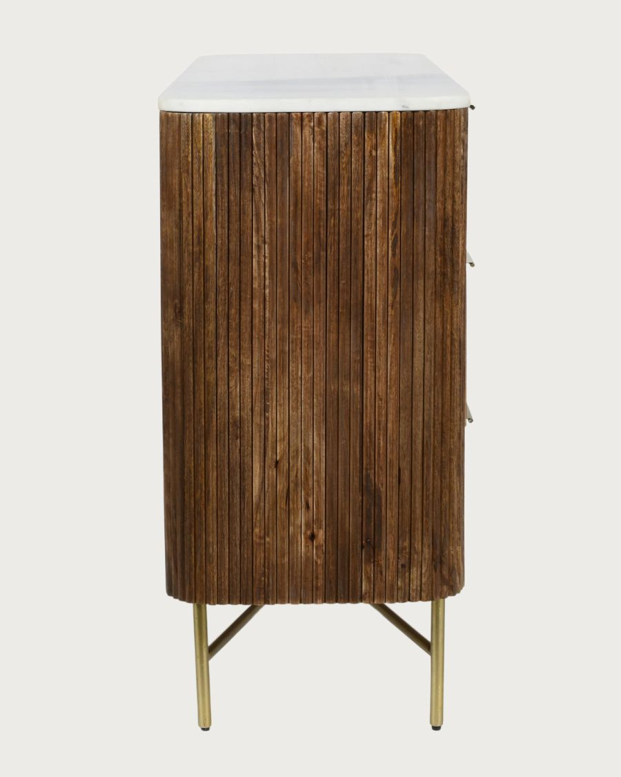 Céline - Commode van massief mangohout en wit marmer, 133 cm