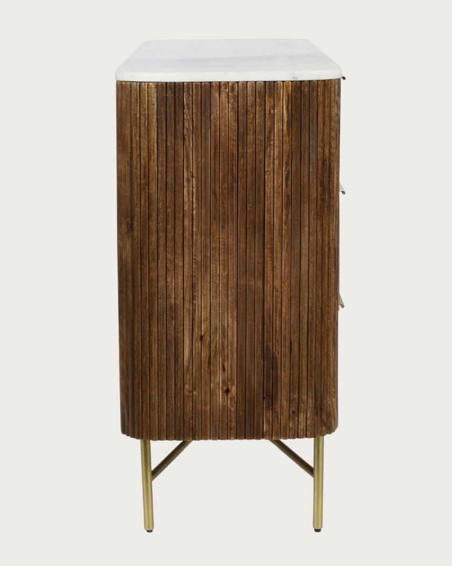Tana - Kommode aus massivem Mangoholz und weißem Marmor, 133 cm