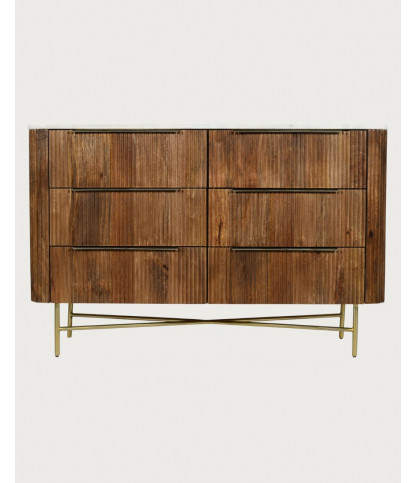Céline – Kommode aus massivem Mangoholz und weißem Marmor, 133 cm