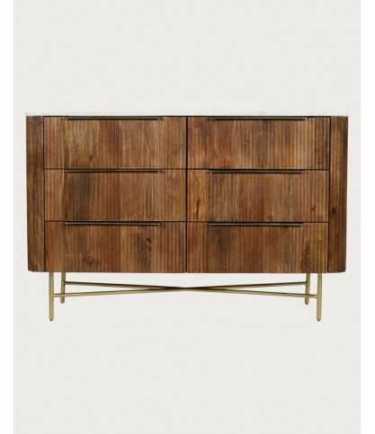 Tana - Kommode aus massivem Mangoholz und weißem Marmor, 133 cm