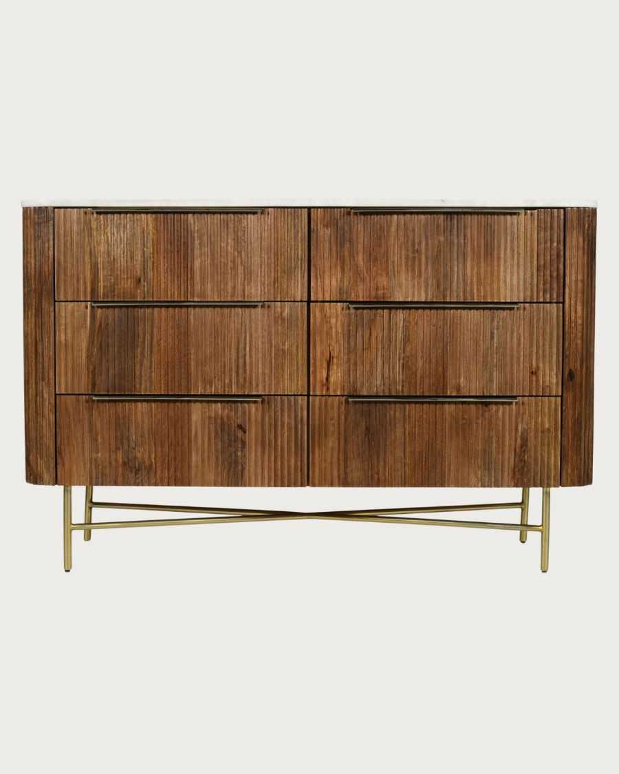 Tana - Commode en bois de manguier massif et marbre blanc 133 cm