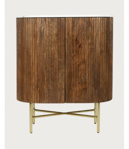 Céline - Zweitüriges Sideboard aus massivem Mangoholz und weißem Marmor 65 cm