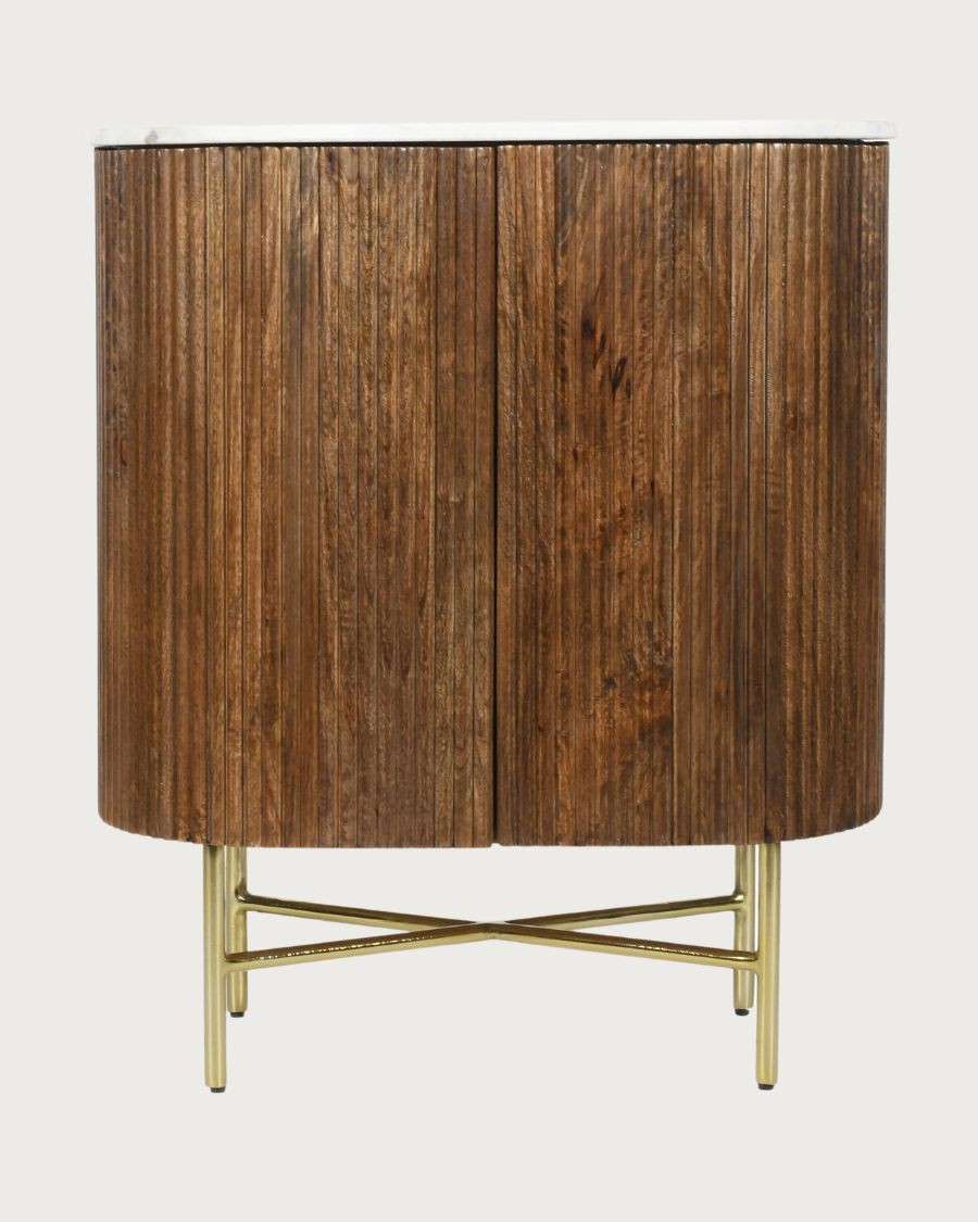 Céline - Buffet 2 portes en bois de manguier massif et marbre blanc 65 cm