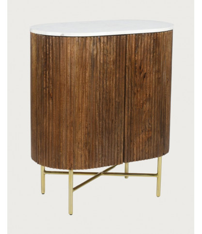 Céline - Buffet 2 portes en bois de manguier massif et marbre blanc 65 cm