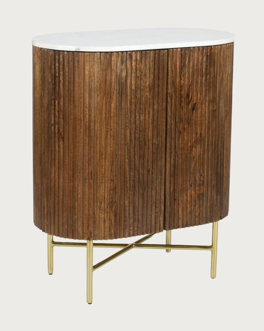 Céline - Buffet 2 portes en bois de manguier massif et marbre blanc 65 cm