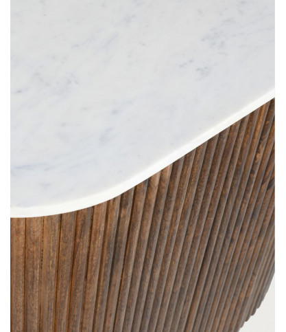 Céline - Buffet 2 portes en bois de manguier massif et marbre blanc 65 cm