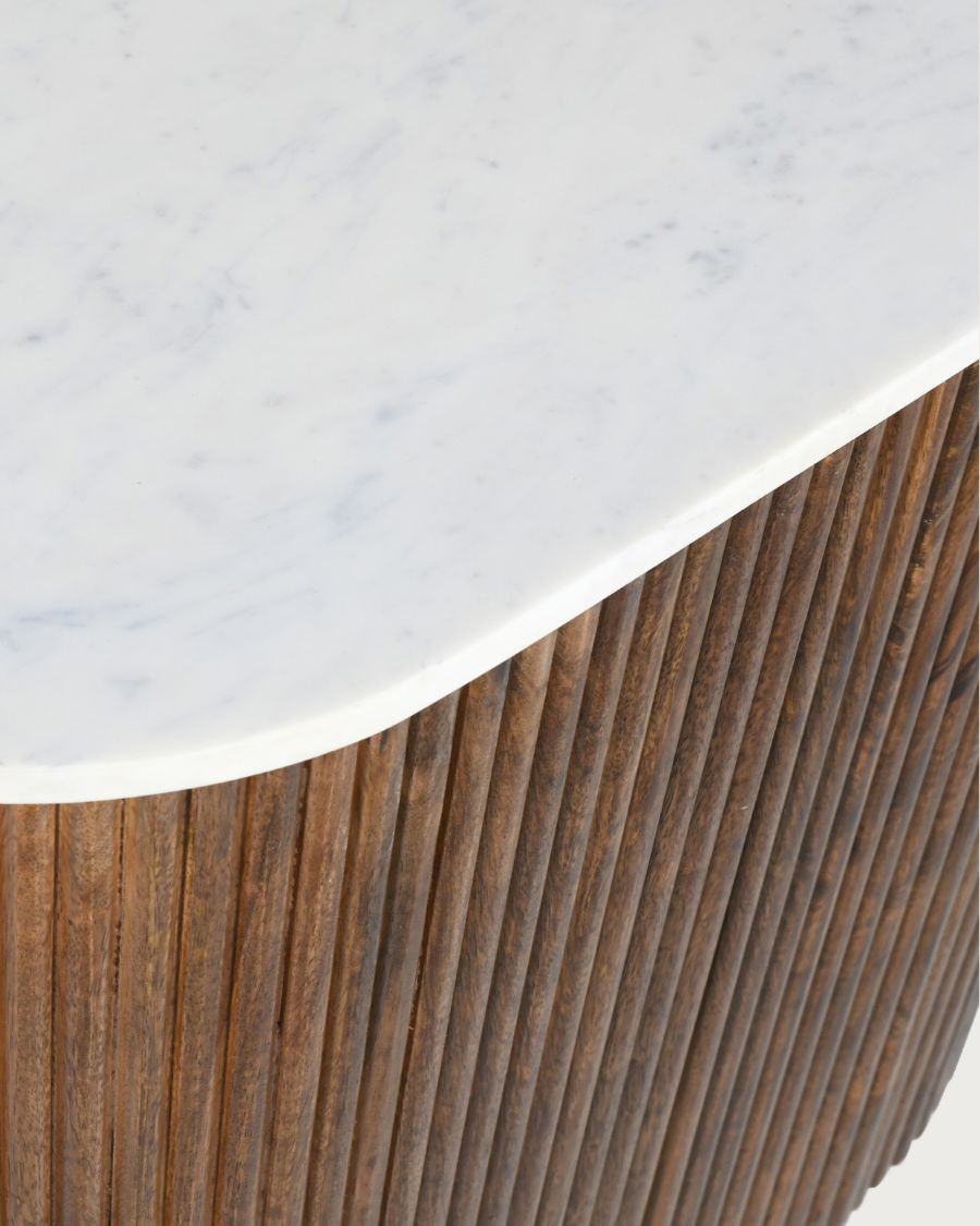 Céline - Buffet 2 portes en bois de manguier massif et marbre blanc 65 cm