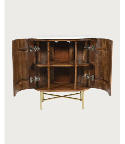 Céline - dressoir met 2 deuren, gemaakt van massief mangohout en wit marmer, 65 cm
