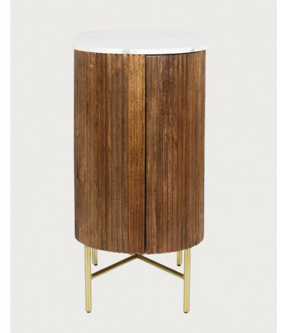 Céline - Buffet 2 portes en bois de manguier massif et marbre blanc 65 cm