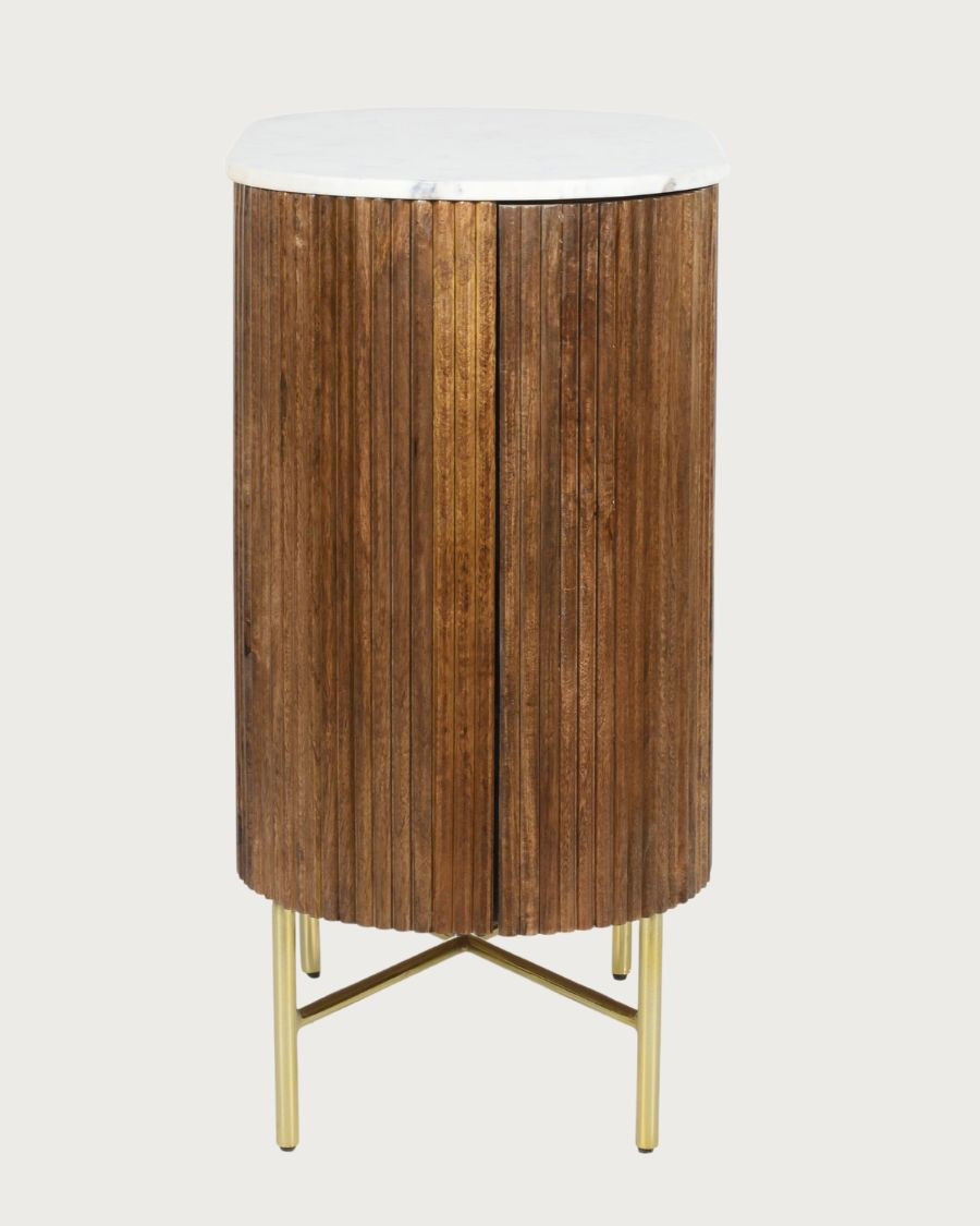 Céline - Buffet 2 portes en bois de manguier massif et marbre blanc 65 cm
