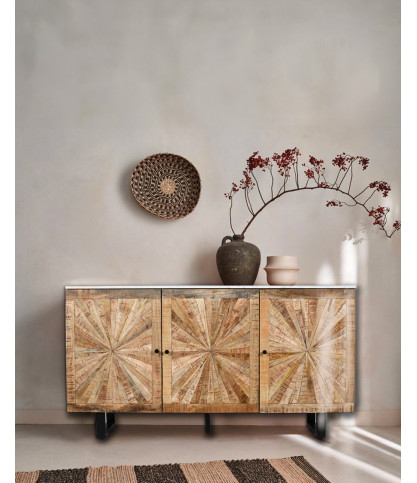 Sunet - Credenza in legno massello e marmo bianco, 160 cm