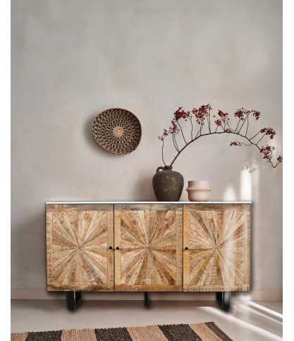 Sunet - Sideboard aus Massivholz und weißem Marmor, 160 cm