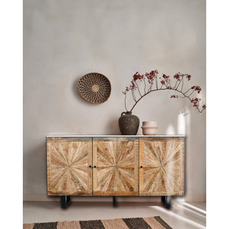 Sunet - Buffet en bois massif et marbre blanc 160 cm