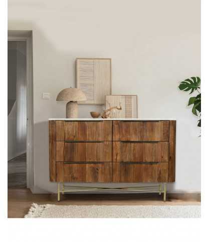 Tana - Commode van massief mangohout en wit marmer, 133 cm
