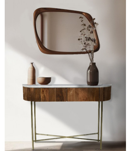 Céline - Konsole aus massivem Mangoholz und weißem Marmor 100 cm