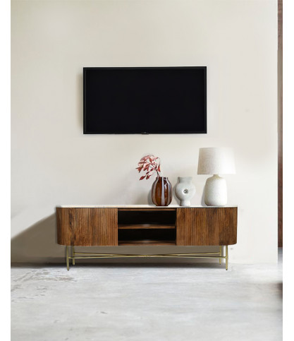 Céline - Mangoholz TV-Möbel mit Marmorplatte 150 cm