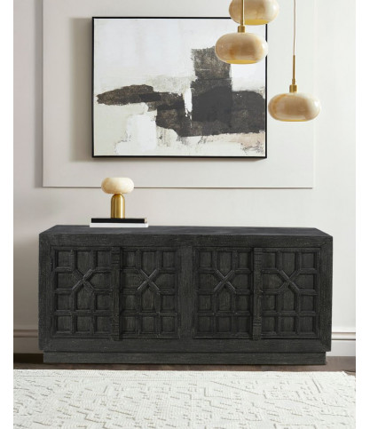 Zaraya – Niedriges, geschnitztes Sideboard aus massivem Mangoholz, 185 cm