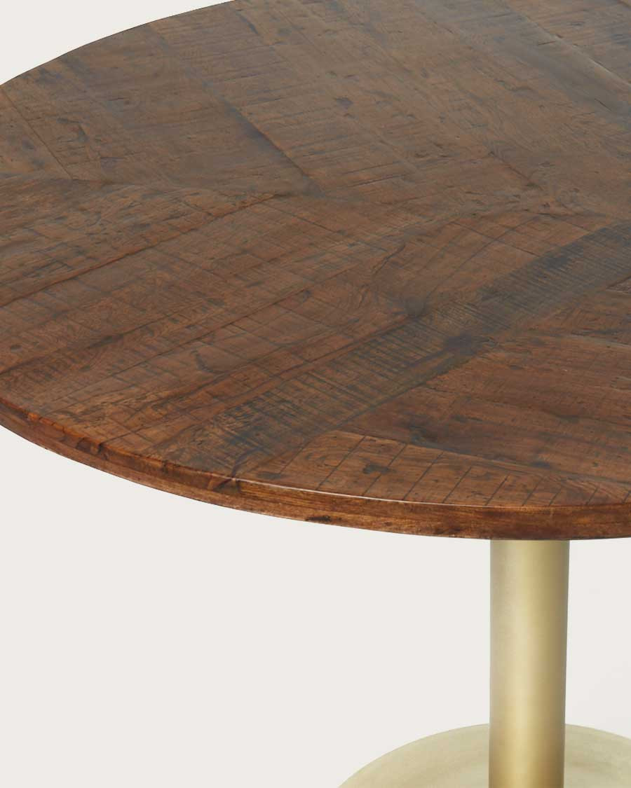 Prague - Table repas ronde en bois massif et pied tulipe doré D110 cm 6 pers