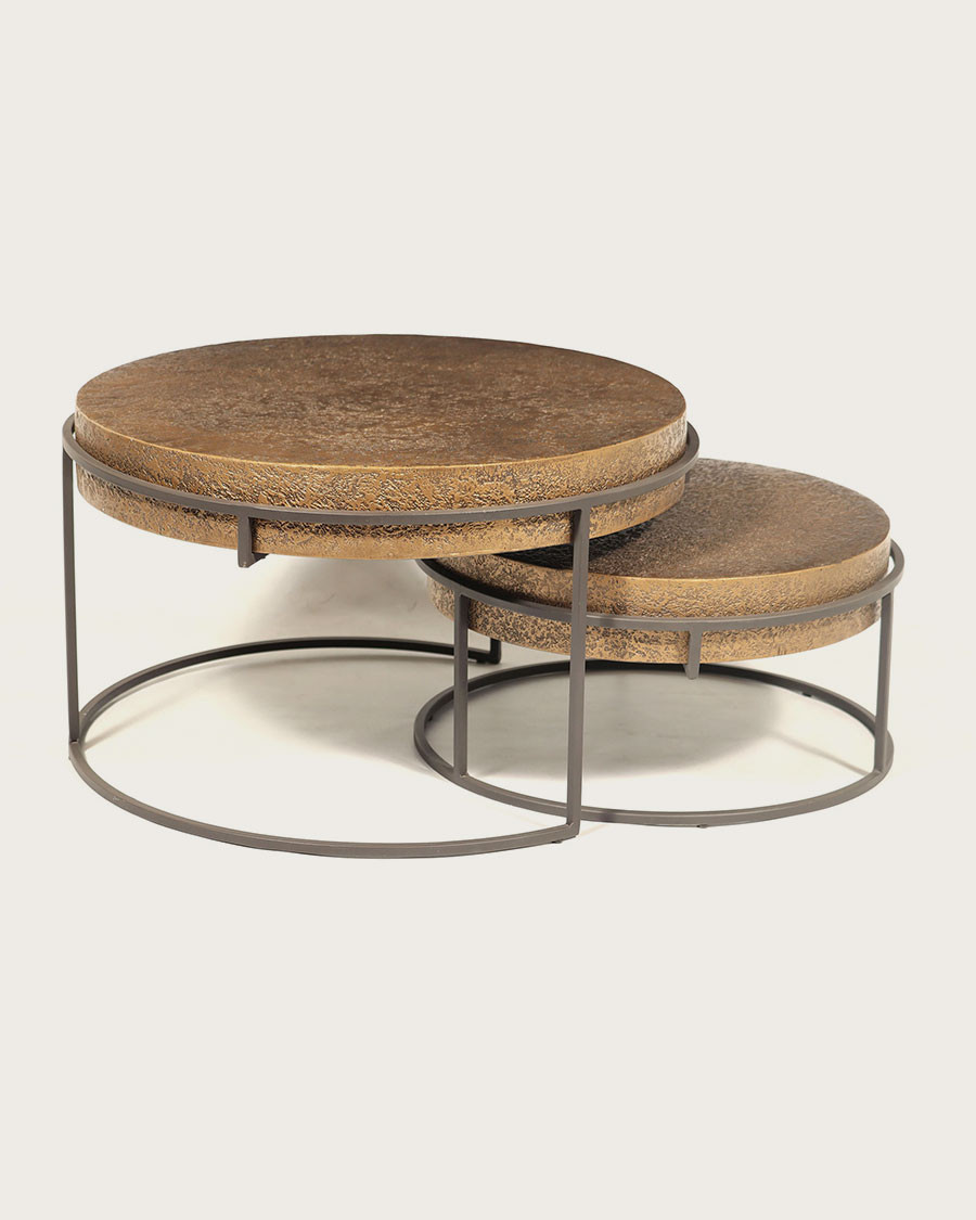 Marrakech - Ronde, in elkaar schuifbare salontafel van goudkleurig metaal