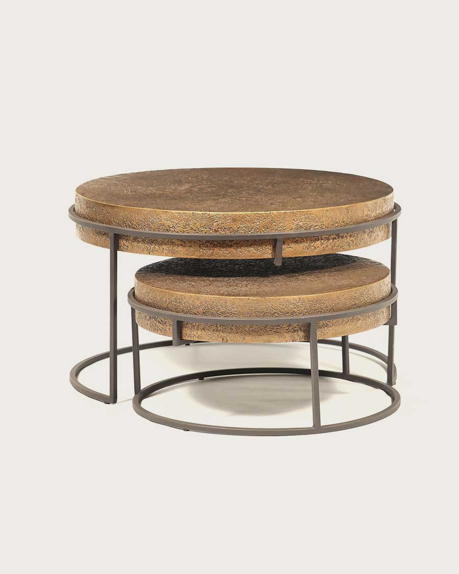 Marrakech - Ronde, in elkaar schuifbare salontafel van goudkleurig metaal