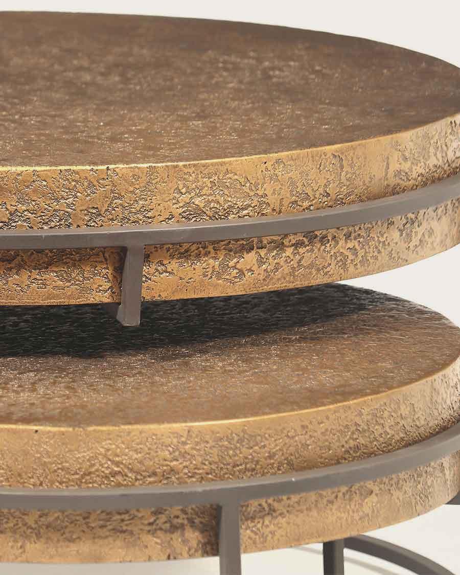 Marrakech - Ronde, in elkaar schuifbare salontafel van goudkleurig metaal