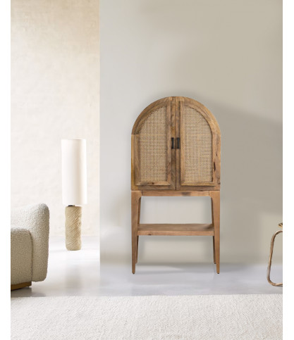 Wine Cabinet - Bar furniture in solid mango wood with natural caning