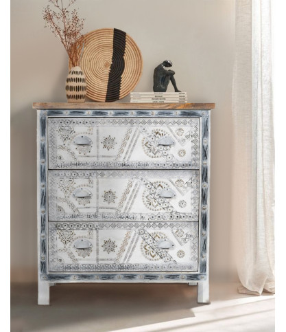 Blossom -Carved solid wood chest of drawers 85 cm