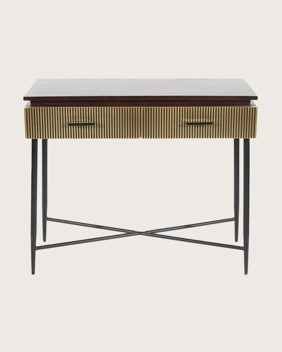 Luna - Mesa consola con acabado en latón envejecido, 90 cm