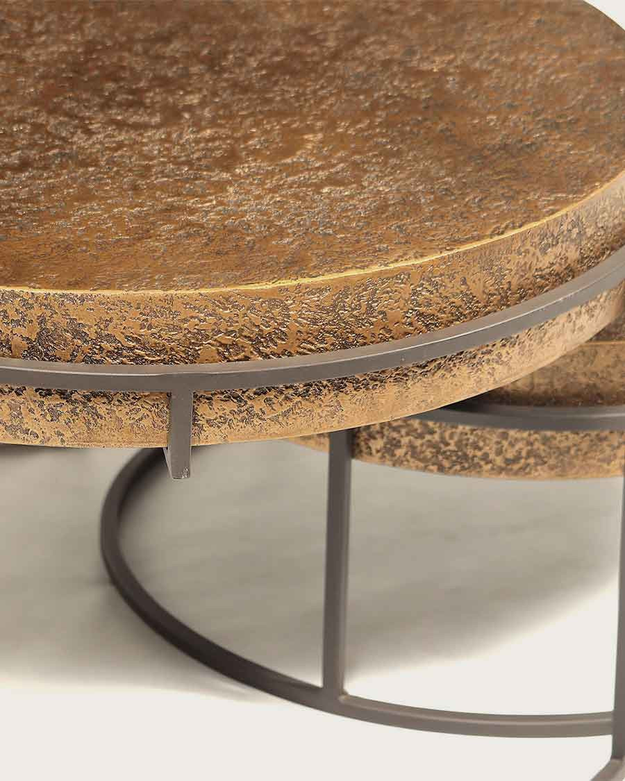 Marrakesch – Runder, ineinander schiebbarer Couchtisch aus goldfarbenem Metall