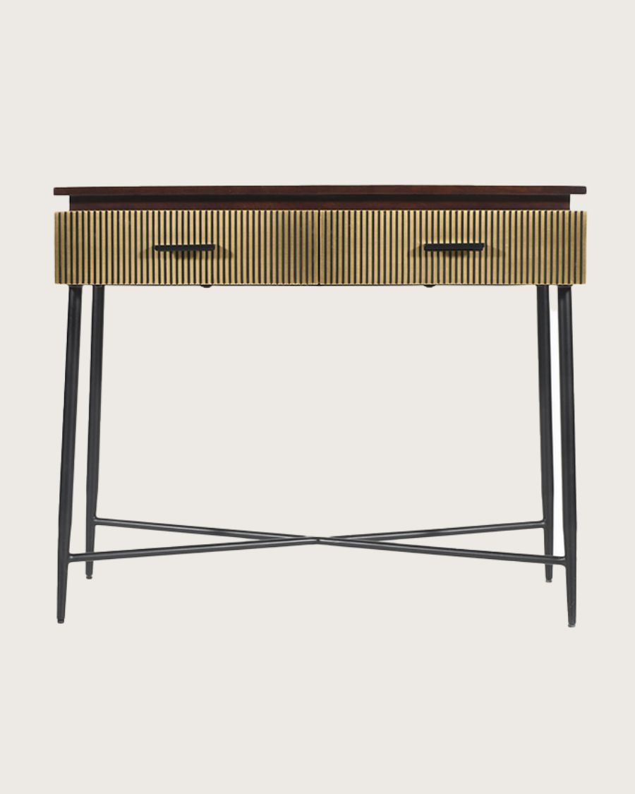 Moon - Tavolino consolle con finitura in ottone anticato, 90 cm