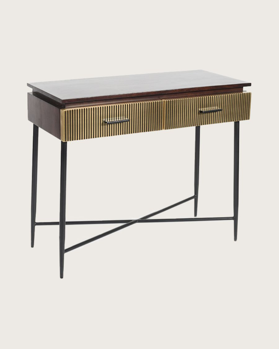 Moon - Console table with aged brass finish, 90 cm
